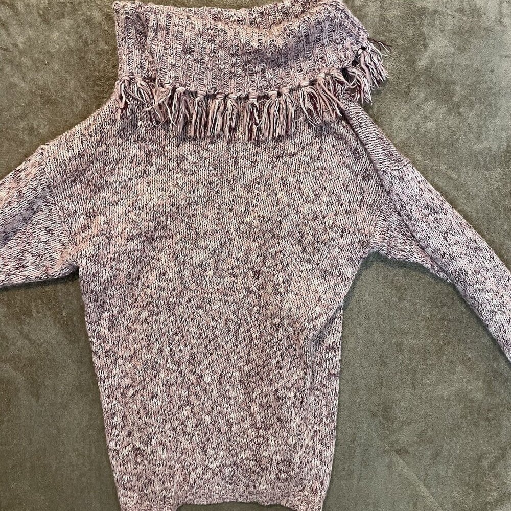 Vtg Beyond Blue Sz M Marled Pink Cowl Neck Chunky Knit Sweater Long Sleeve Ramie